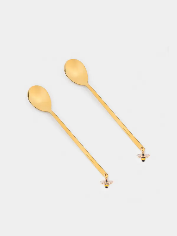 Dessert spoon, 14 cm, 2 pcs, steel, golden, Bee, Honey, image-1