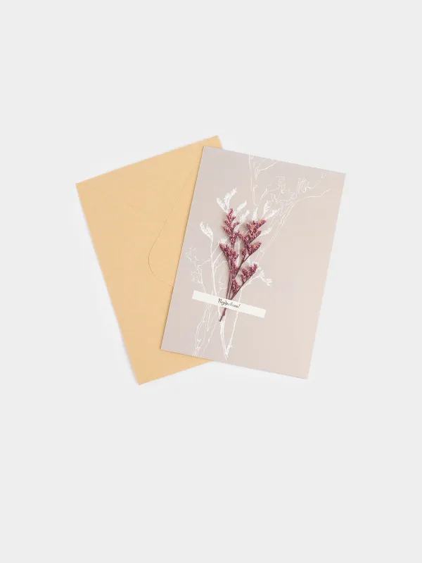 Gift envelope, 12x17 cm, paper, grey-brown, Dried flowers, Congrats, image-4