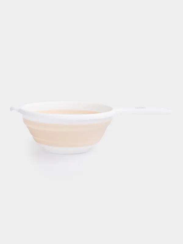 Colander, 33 cm, foldable, with handle, plastic / rubber, gray-beige, Foldaway, image-0