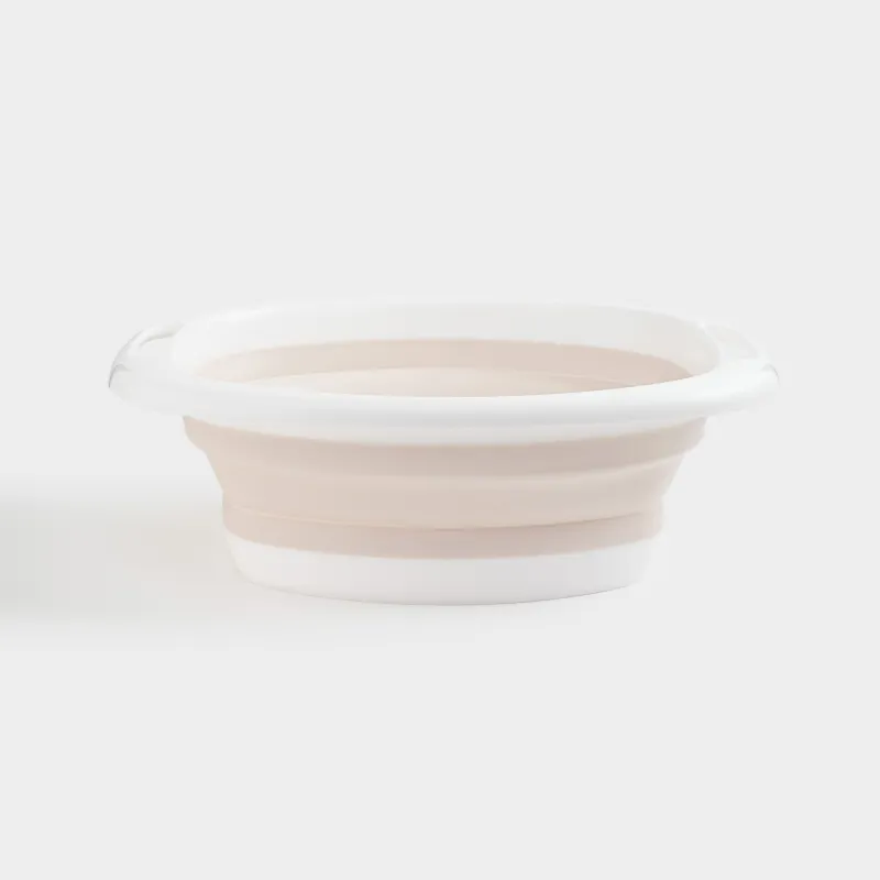 Folding basin, 5 l, ribbed bottom, plastic / rubber, beige-pink, Foldaway