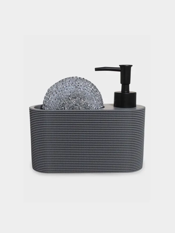 Detergent dispenser, 250 ml, organizer, with sponge, polyresin / plastic, Grey, Grey steel, image-0