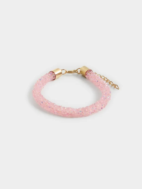 Bracelets set, 8 cm, 2 pcs, white/pink, Crystals, Jewelry, image-1