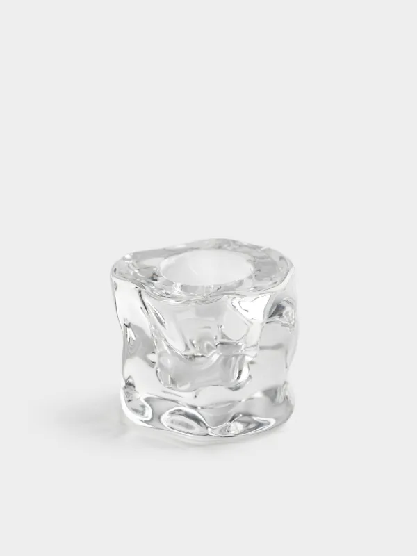 Candle holder, 4 cm, for a thin candle, glass, Concave, image-1