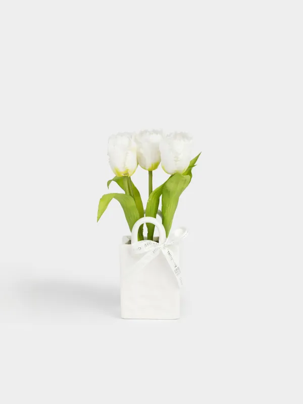 Artificial bouquet, 25 cm, in a vase, TPE / ceramic, White tulips, Tulip garden, image-0