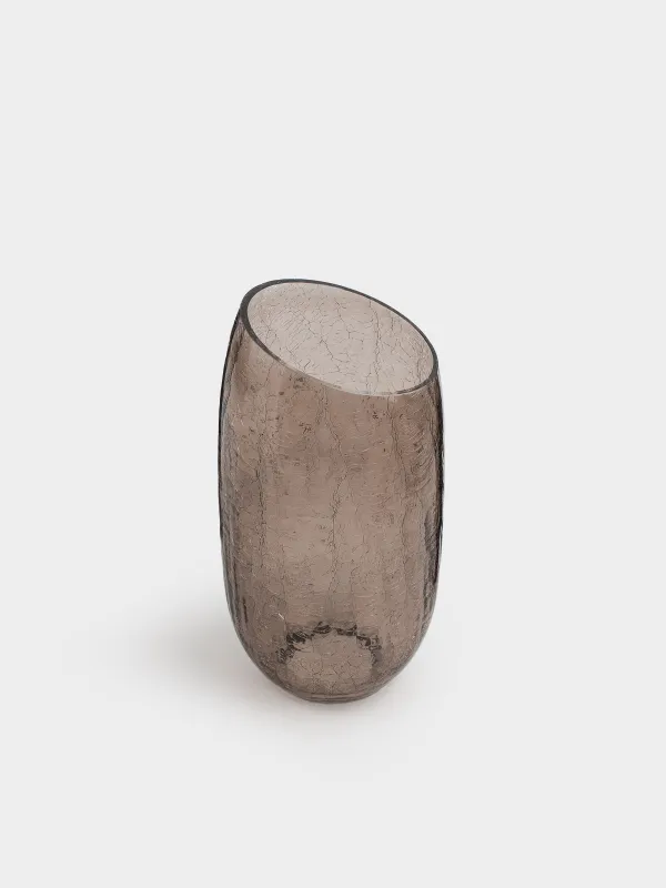Flower vase, 26 cm, glass, brown, Craquelure, Ice, image-2
