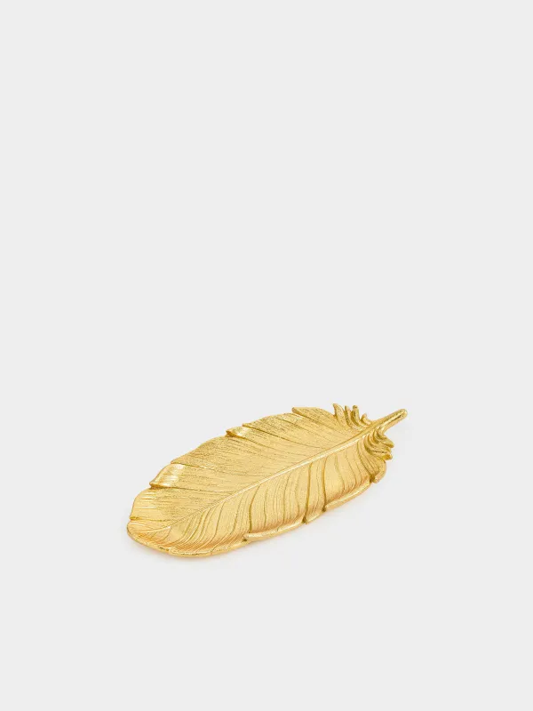 Decorative dish, 25x11 cm, polyresin, golden, Feather, Feather, image-0