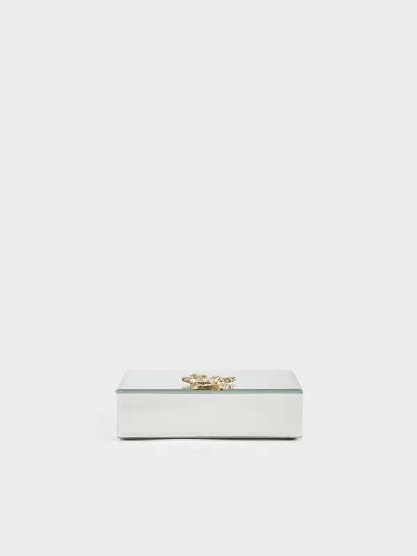 Jewelry box, 15x9 cm, glass, Mirror, Golden flower, Glossy, image-1