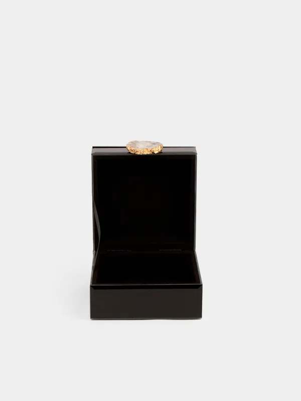 Jewelry box, 12x7 cm, glass, mirror, black, Glossy black, image-3