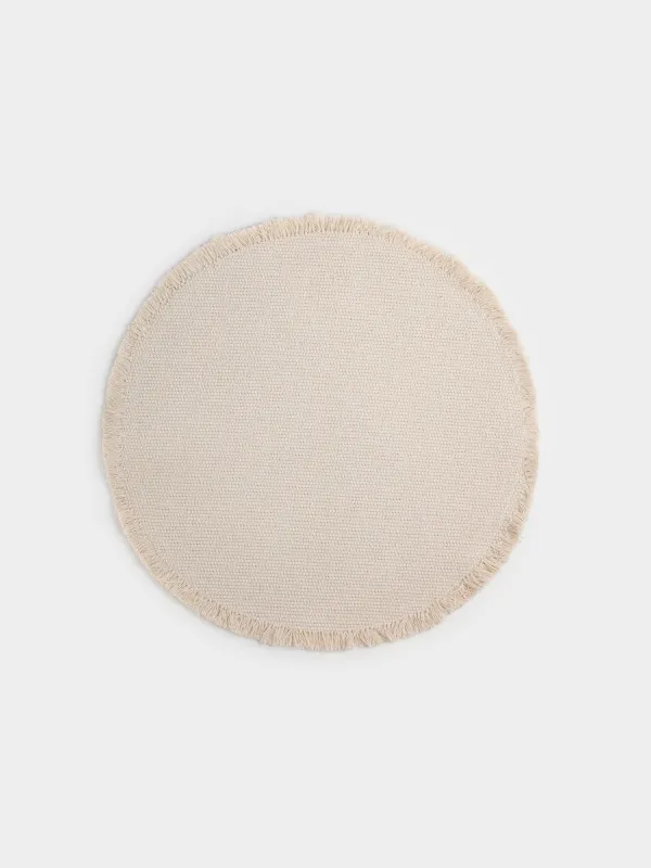 Placemat, 38 cm, with fringe, polyester / cotton, Round, beige, Fringe, image-0