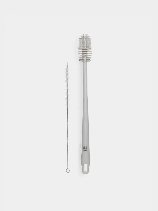Bottle washing brush set, 32/26 cm, 2 pcs, rubber / plastic / metal, grey, Clean, image-1