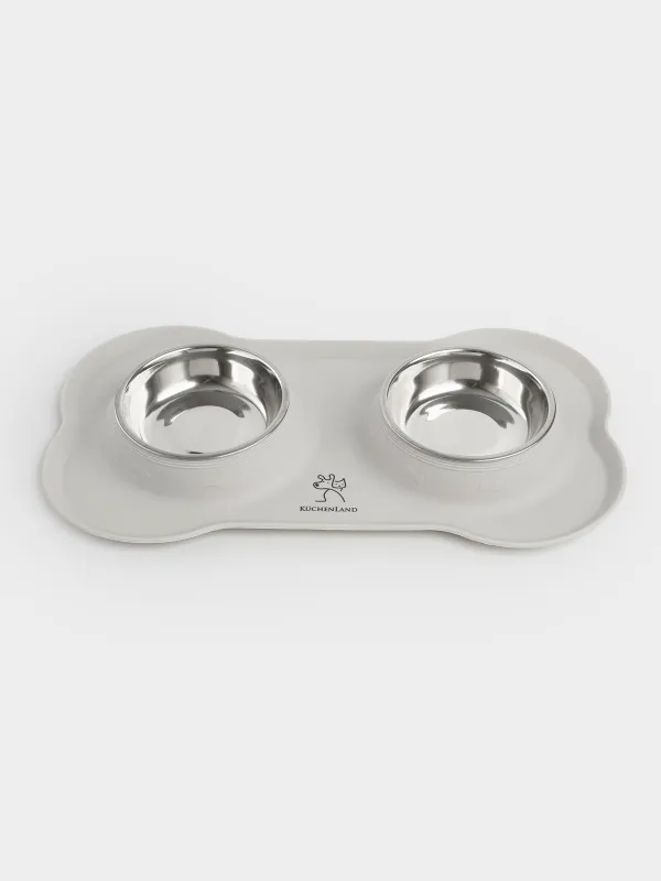 Pet bowl, 35x21 cm, 170 ml, double, on stand, steel / silicone, gray, Favorite pet, image-0