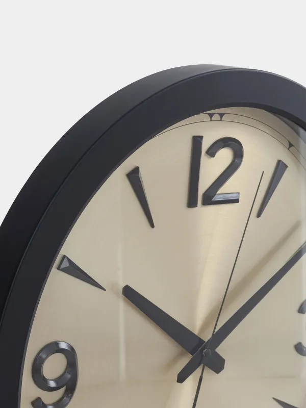 Wall clock, 40 cm, plastic/ glass, round, golden black, Dial, image-3