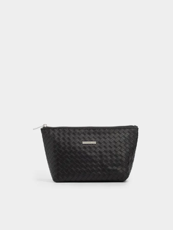 Makeup bag, 26x13 cm, polyurethane, black, Sennit, image-0