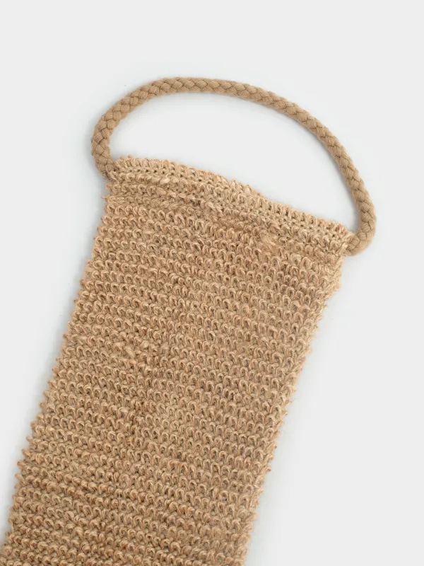 Washcloth-tape for washing the body, 58х10 cm, hemp fiber, beige, Eco life, image-2