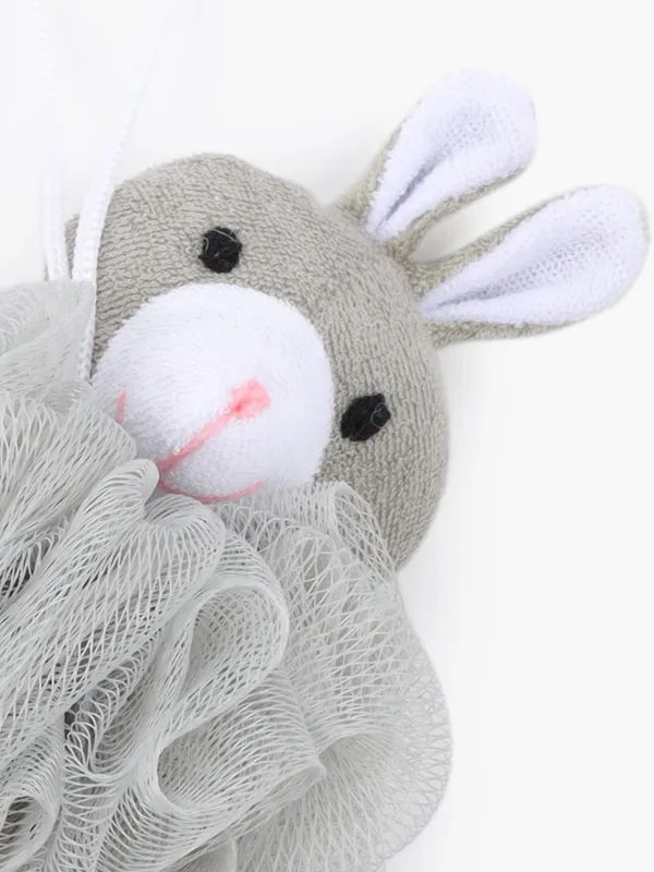 Washcloth for washing the body, 12 cm, children's, polyethylene / polyester, gray, Rabbit, Rabbit, image-2