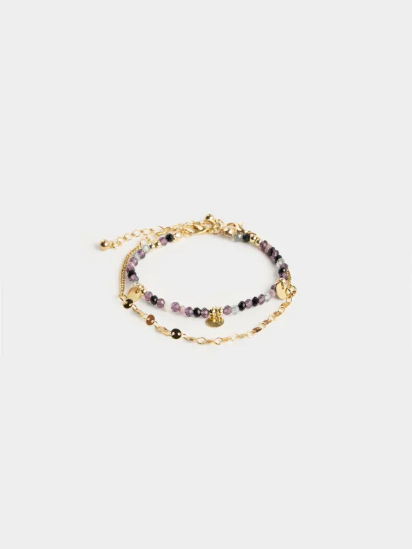 Bracelet, 6 cm, 2 pieces, metal / plastic, gold, Colored stones, Mineral, image-0