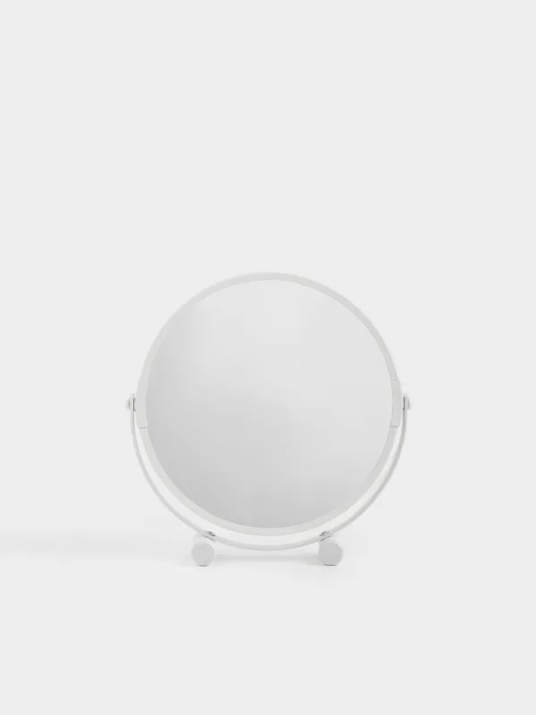 Table mirror, 19x18/15 cm, double-sided, metal, round, white, Vesta, image-1