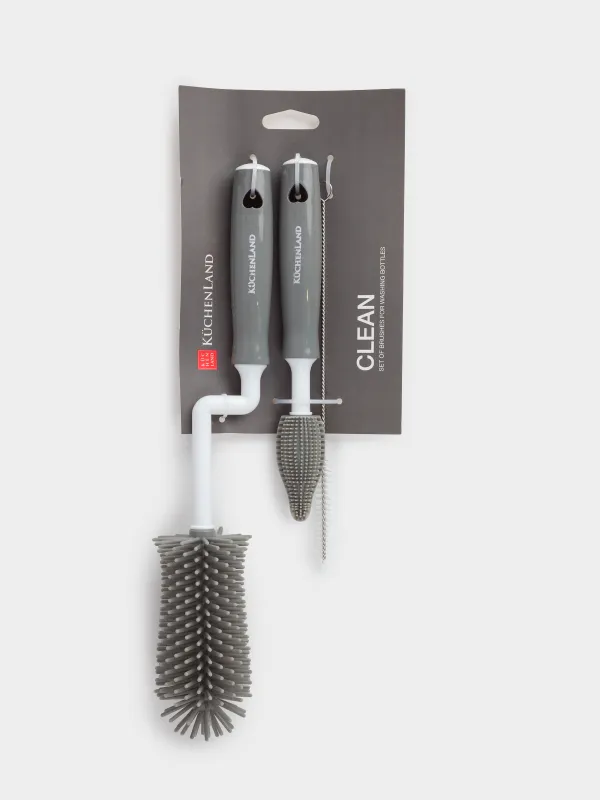 Bottle cleaning brush set, 30/20/18 cm, 3 pcs, plastic / silicone, grey, Clean, image-4