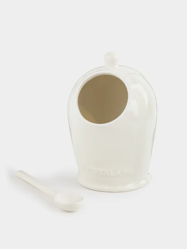Salt container, 15 cm, with spoon, ceramic, milky beige, speckled, Ceramo speckled, image-2