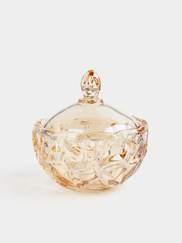 Storage container, 19x17 cm, 1 l, glass R, amber, Patterns, Gala, image-0