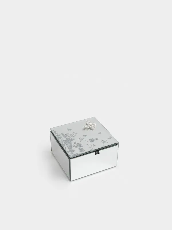 Jewelry box, 12x7 cm, glass / metal, Mirror, Butterfly, Glossy, image-2