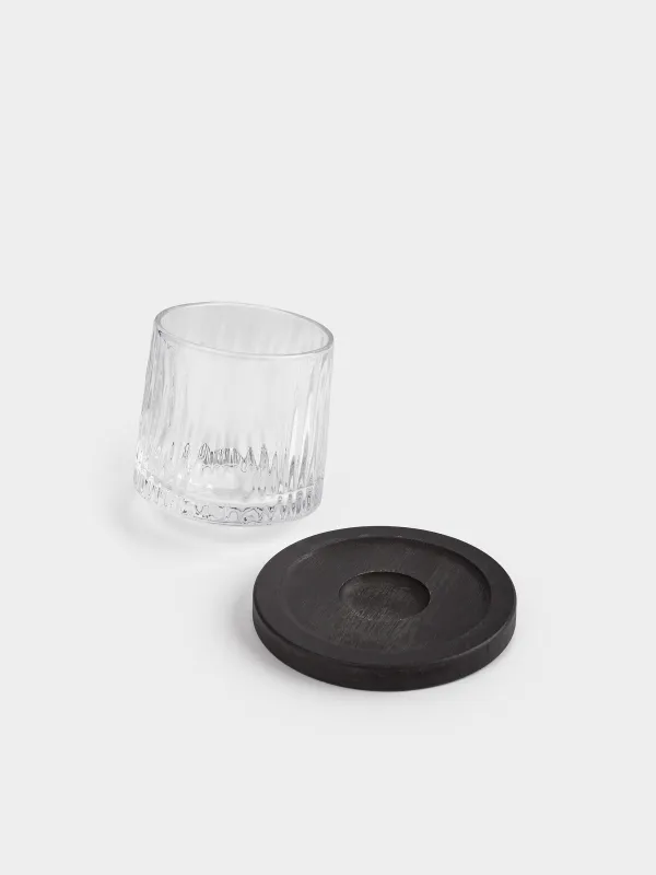 Drinking glass, 10 cm, 280 ml, on a stand, glass R / bamboo, Ribby, image-1