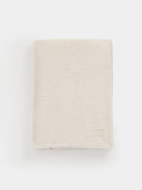Blanket, 130x170 cm, double-sided, faux fur/flannel, milk, Stripes, Flannel, image-0