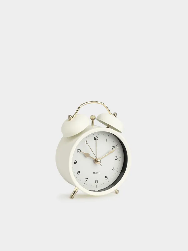 Alarm clock, 13 cm, on legs, metal, round, beige, Retro, Dial, image-1