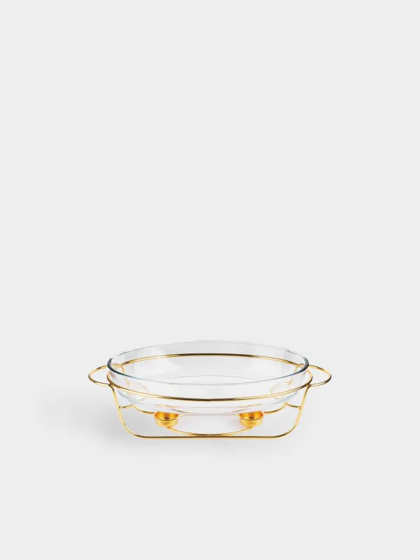 Chafing dish, 35x24 cm, glass T/steel, oval, golden, Classic gold, image-0