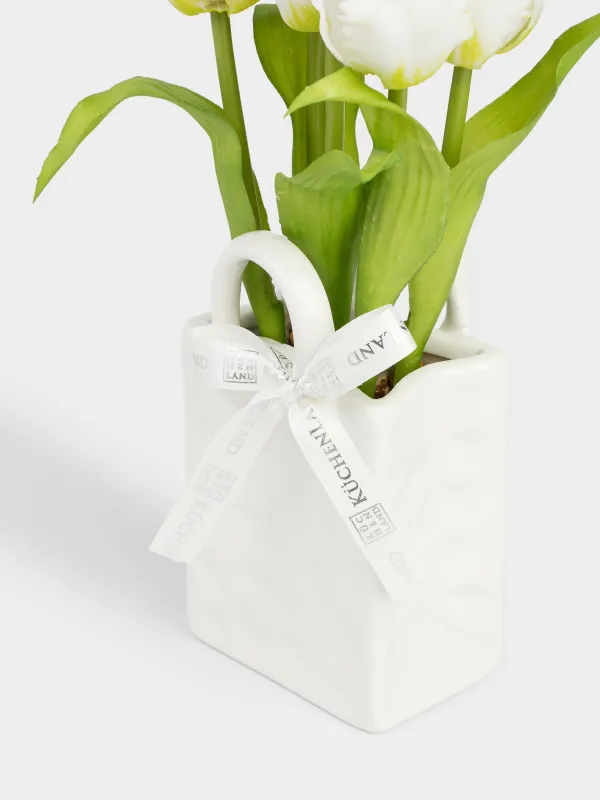 Artificial bouquet, 25 cm, in a vase, TPE / ceramic, White tulips, Tulip garden, image-1