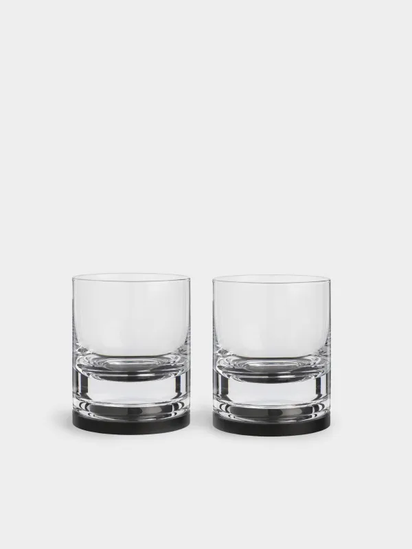 Drinking glass, 10 cm, 340 ml, 2 pcs, on a stand, glass / wood, Clear, image-0