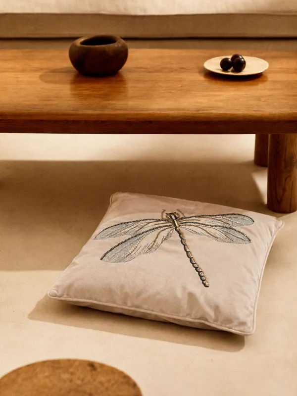 Decorative pillow, 45x45, corduroy / beads, beige, Dragonfly, Dragonfly, image-2