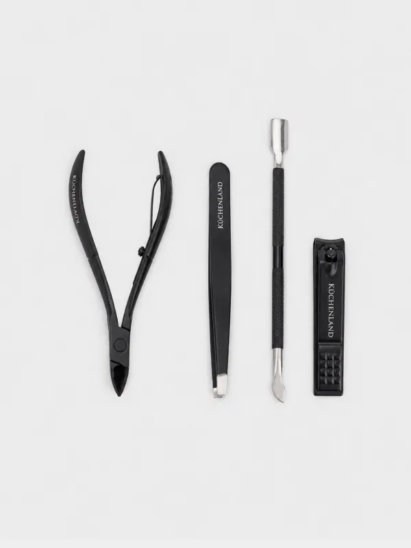 Manicure set, 4 items, steel, black, Manicure black, image-0