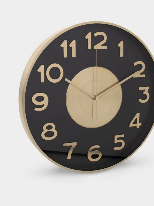 Wall clock, 40 cm, metal / glass, round, black and gold, Dial, Dial, image-2