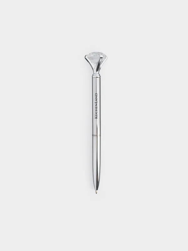 Ballpoint pen, 14 cm, with a figure, steel, silver, Crystal, Draw figure, image-0