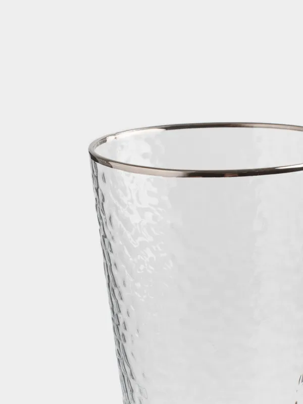 Glass, 17 cm, 450 ml, glass, with silver edging, Ripply silver, image-2