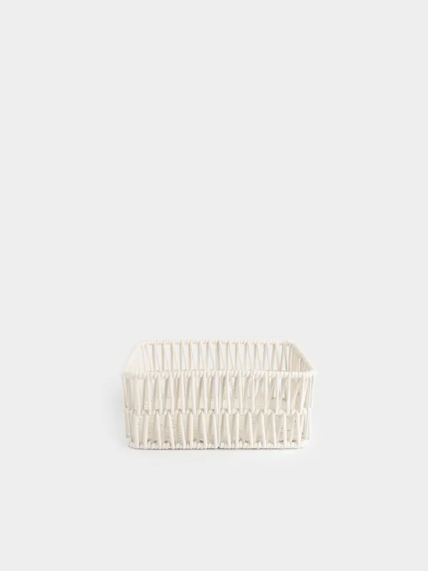 Storage basket, 28x18x11 cm, cotton / metal, rectangular, milky, Weaving, Cozy, image-0