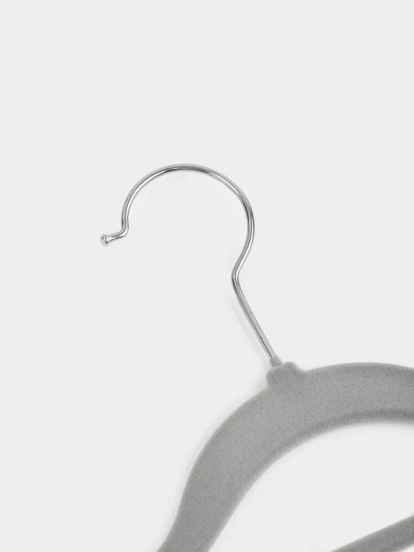 Hanger-hangers, 41 cm, 4 pcs, with a loop for ties/belts, flock, gray, Household, image-5