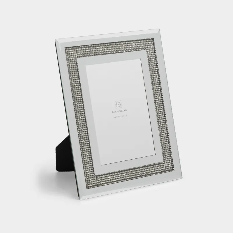 Photo frame, 18x23 cm, glass, mirror, Silver crystals, Glossy crystal