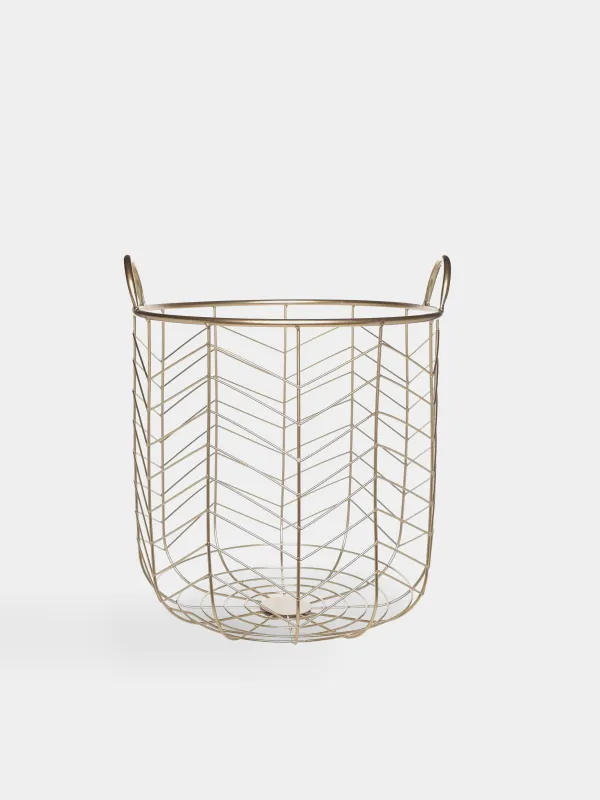 Laundry basket, 33x34 cm, with handles, metal / polyester, round, gold, Teca, image-2