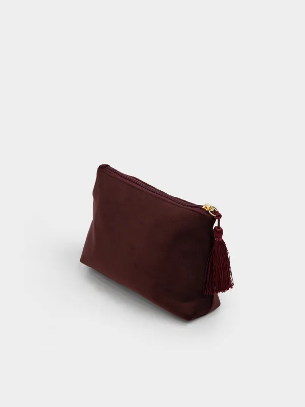 Makeup bag, 22x14 cm, with brush, velvet, burgundy, Velvety, image-4