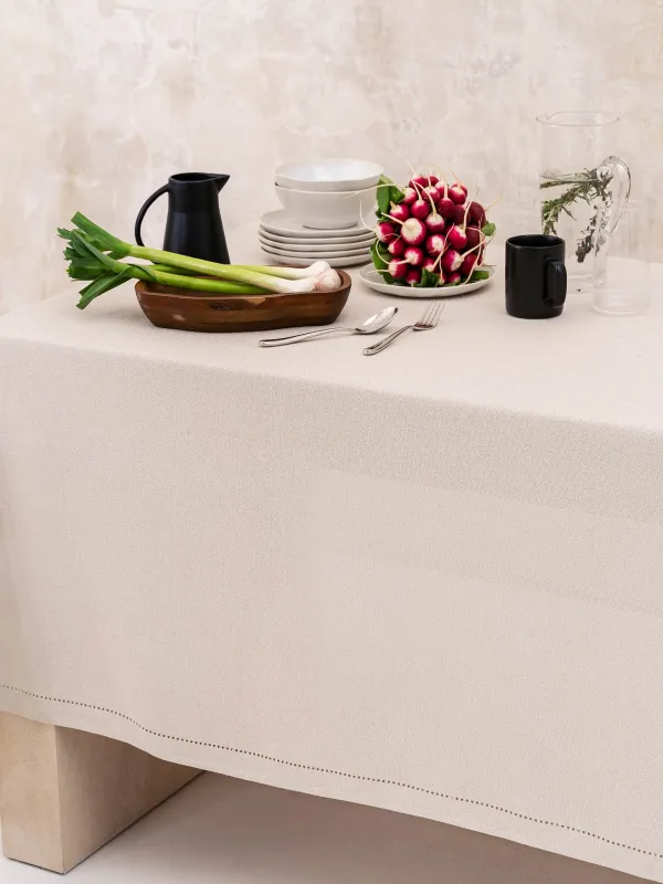 Tablecloth, 170x250 cm, polyester, silver-cream, Hemstitch, image-1
