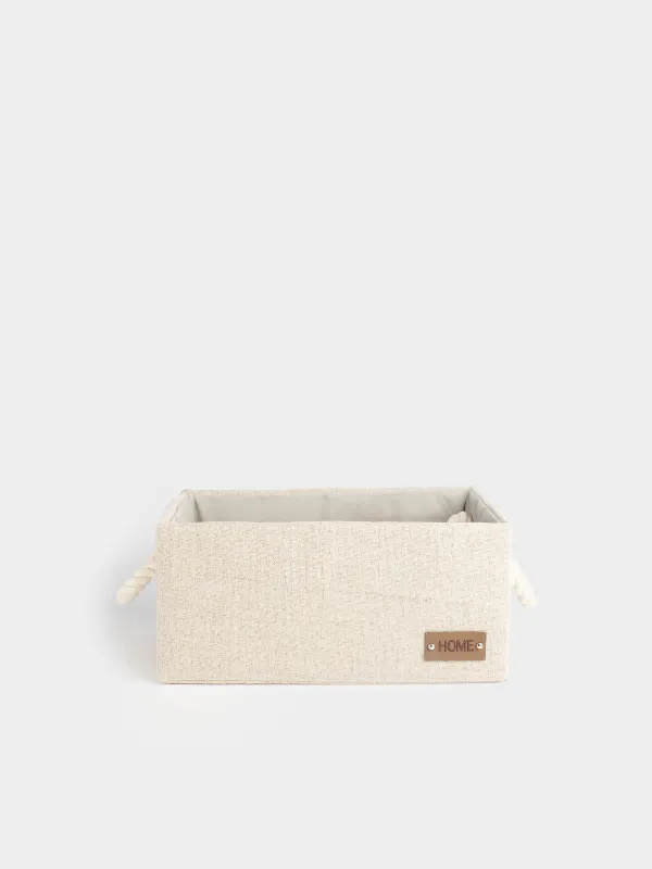 Storage basket, 38x28x17 cm, with handles, polyester, rectangular, Beige, Everyday, image-0