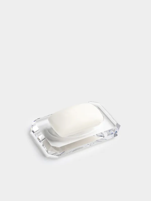 Soap dish, 12x8 cm, glass, rectangular, Facets, Shower Crystal Glance, image-4