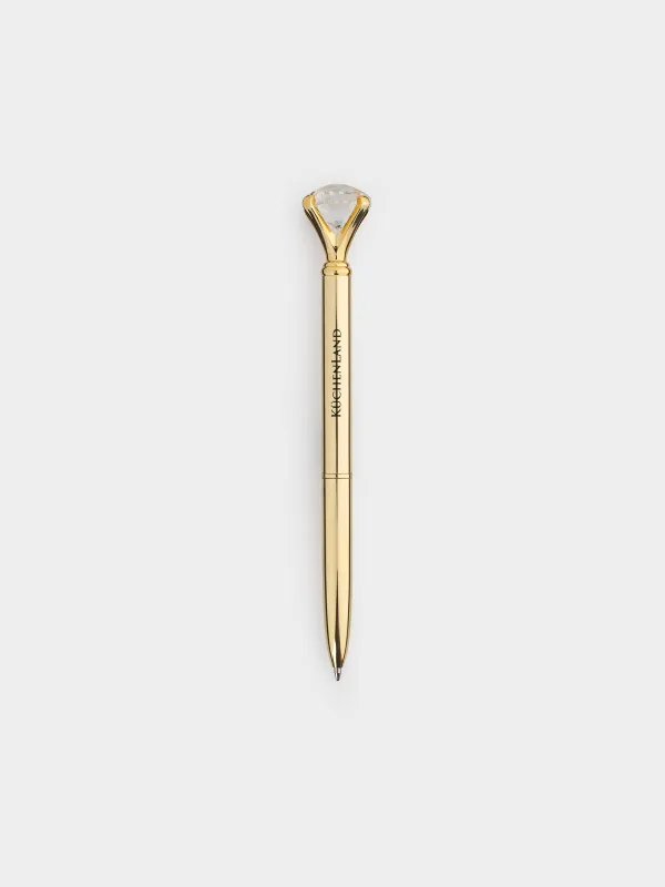 Ballpoint pen, 14 cm, with a figure, steel, gold, Crystal, Draw figure, image-0