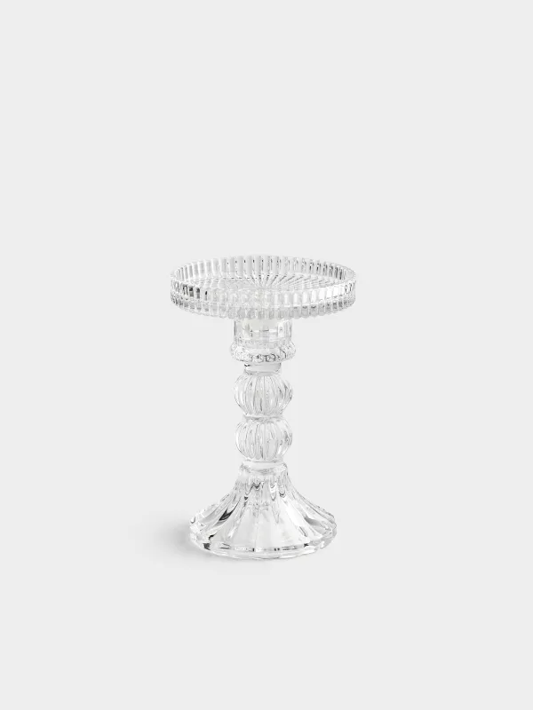 Candle holder, 14 cm, for cylindrical / thin candles, on a leg, collapsible, glass, Ribby, image-1