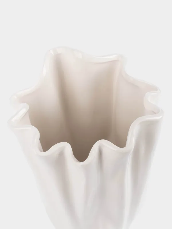Flower vase, 25 cm, ceramic, milky, Crumpled effect, Crumple, image-2