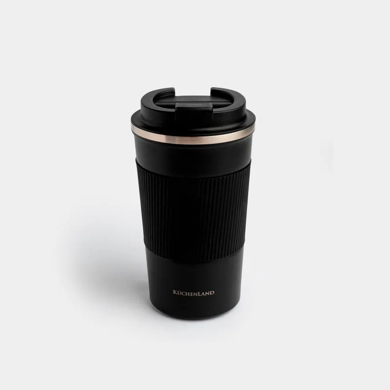 Thermo mug, 500 ml, with zarf, steel / plastic/silicone, black, Coffee life