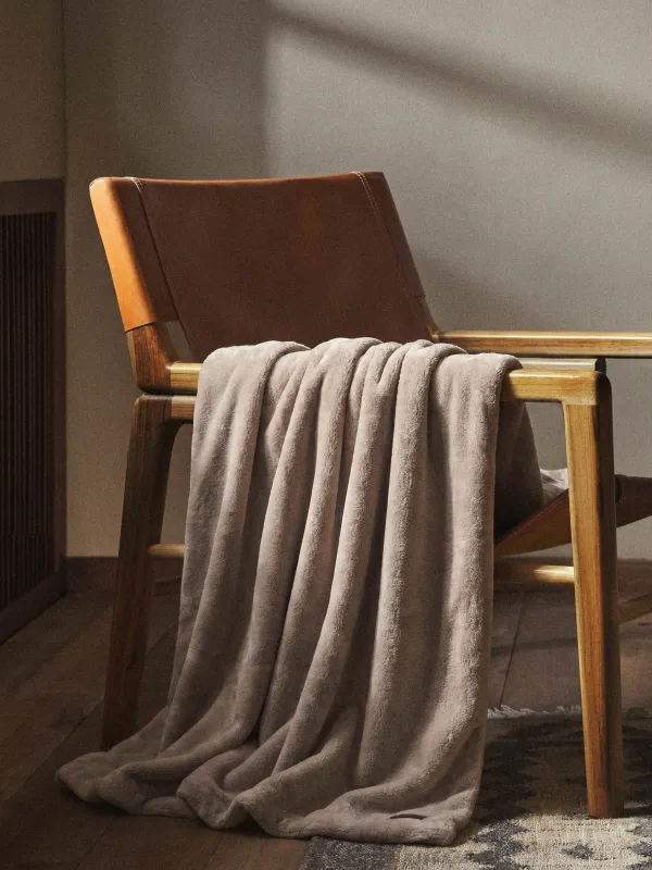 Blanket, 130x170 cm, double-sided, faux fur/flannel, sand, Flannel, image-0