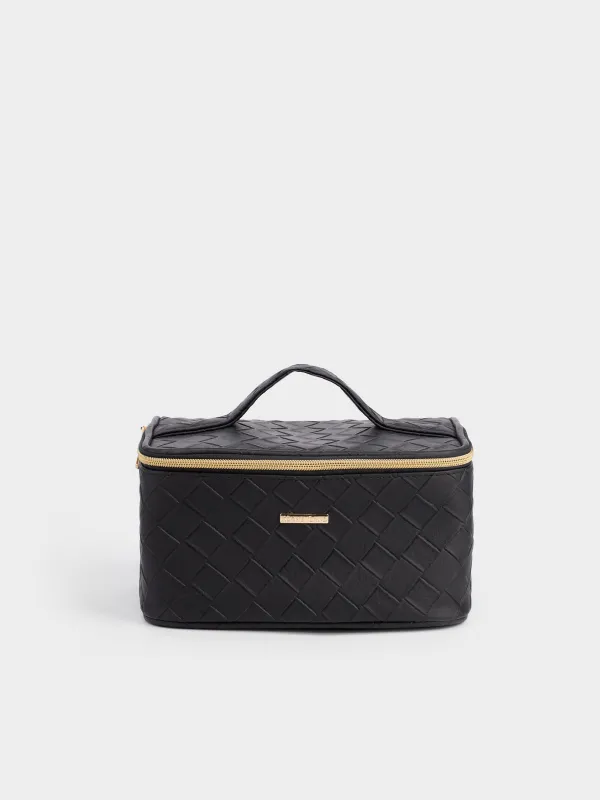 Cosmetic bag, 23x13 cm, with handle, polyurethane, black, Sennit, image-0
